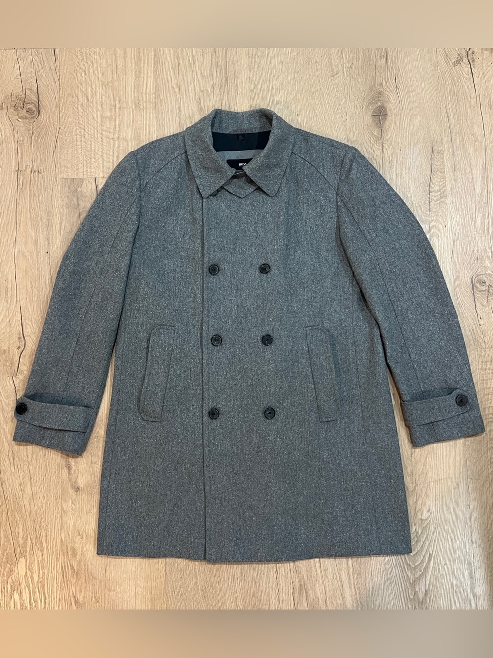 BOSS HUGO BOSS Men's Gray Double-Breasted Lined Peacoat Mid-Length 44R Excellent